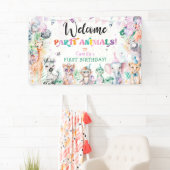 Schattige Oerwoud Party Animals Meisje Verjaardag  Spandoek (Insitu)