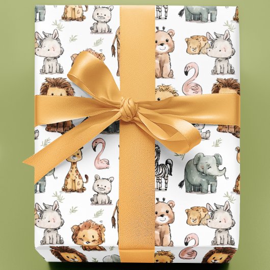 Schattige Oerwoud Safari Animals Baby shower Cadeaupapier
