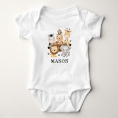 Schattige Oerwoud Safari Animals Monogram Naam Romper (Voorkant)