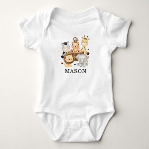 Schattige Oerwoud Safari Animals Monogram Naam Romper