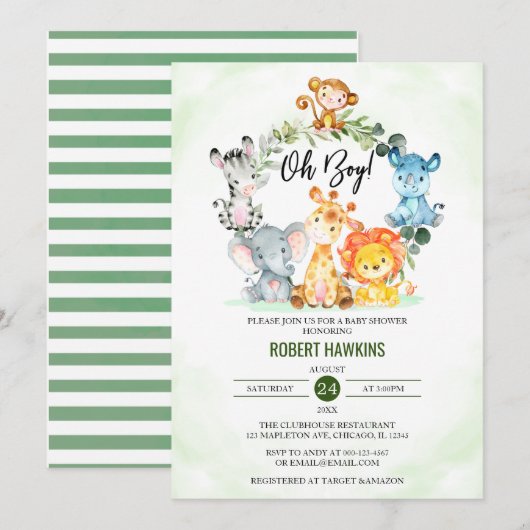 Schattige Oerwoud Safari Animals Oh Boy Baby showe Kaart (Voorkant / Achterkant)