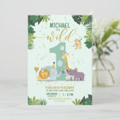 Schattige Oerwoud Safari Animals Wild Een Verjaard Kaart (Staand voorkant)
