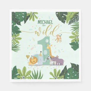 Schattige Oerwoud Safari Animals Wild One Birthday Servet