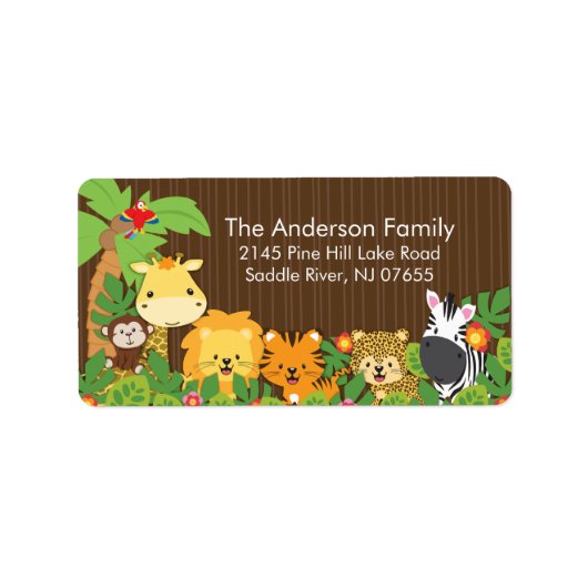 Schattige Oerwoud Safari Baby shower adreslabel Etiket (Voorkant)