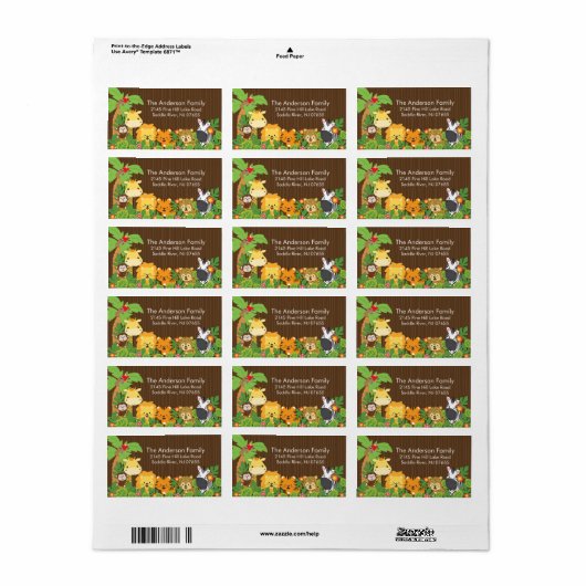 Schattige Oerwoud Safari Baby shower adreslabel Etiket (Full Sheet)