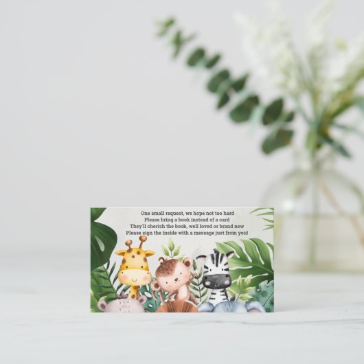 Schattige Oerwoud Safari Dier Baby shower Boek Informatiekaartje (Staand voorkant)