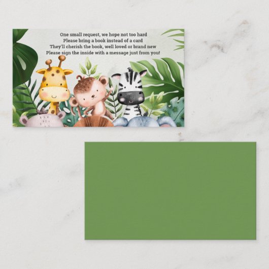 Schattige Oerwoud Safari Dier Baby shower Boek Informatiekaartje (Voorkant / Achterkant)