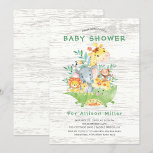Schattige Oerwoud Safari Dieren Baby Douche Uitnod Kaart