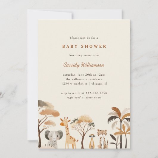 Schattige Oerwoud Safari Dieren Jongen Baby shower Kaart (Voorkant)