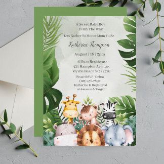 Schattige Oerwoud Safari Dieren Jongen Baby shower Kaart