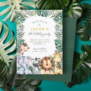 Schattige Oerwoud Safari Dieren Jongen Verjaardags Kaart