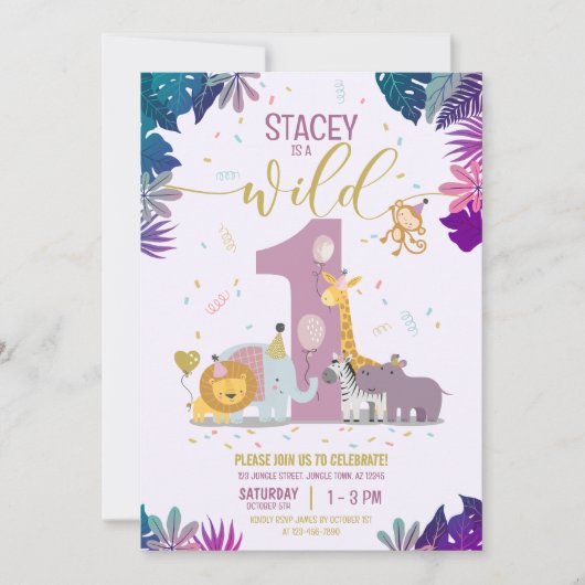 Schattige Oerwoud Safari Dieren Meisjes Wild Een V Kaart (Voorkant)