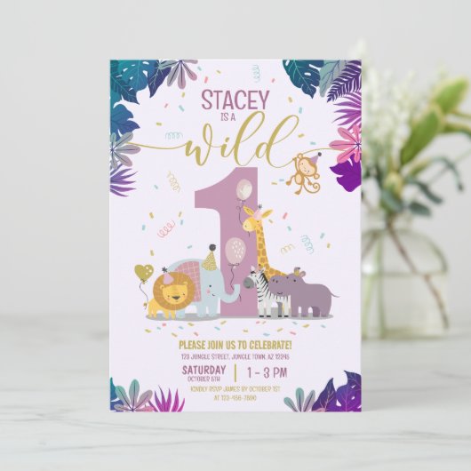 Schattige Oerwoud Safari Dieren Meisjes Wild Een V Kaart (Staand voorkant)