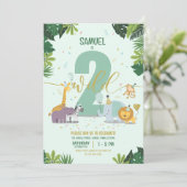 Schattige Oerwoud Safari Dieren Twee Wilde Verjaar Kaart (Staand voorkant)