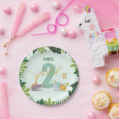 Schattige Oerwoud Safari Dieren Twee Wilde Verjaar Papieren Bordje (Feest)