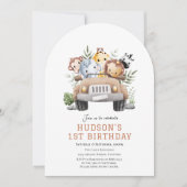 Schattige Oerwoud Safari dieren verjaardagsuitnodi Kaart (Voorkant)
