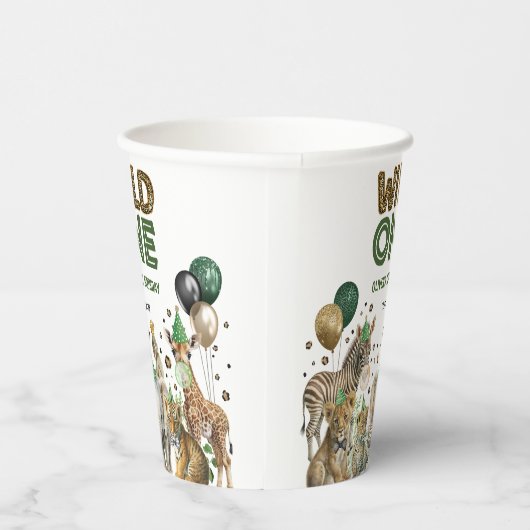 Schattige Oerwoud Safari Dieren Wild Een 1e Verjaa Papieren Bekers (Rechts)