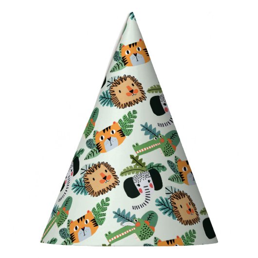 Schattige Oerwoud Safari Lion Tijger Olifant Verja Feesthoedjes (Links)