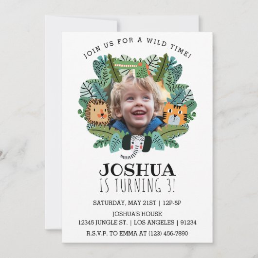 Schattige Oerwoud Safari Lion Tijger Olifant Verja Kaart (Voorkant)