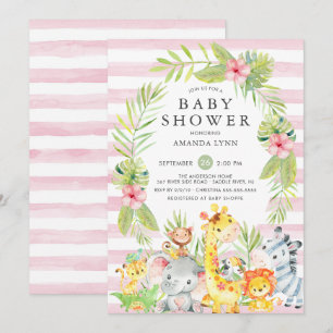 Schattige Oerwoud Safari Meisje Baby shower Uitnod Kaart