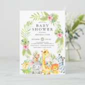 Schattige Oerwoud Safari Meisje Baby shower Uitnod Kaart (Staand voorkant)