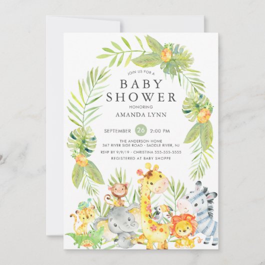 Schattige Oerwoud Safari Neutraal Baby shower Uitn Kaart (Voorkant)