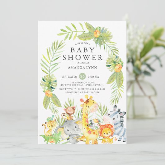 Schattige Oerwoud Safari Neutraal Baby shower Uitn Kaart (Staand voorkant)