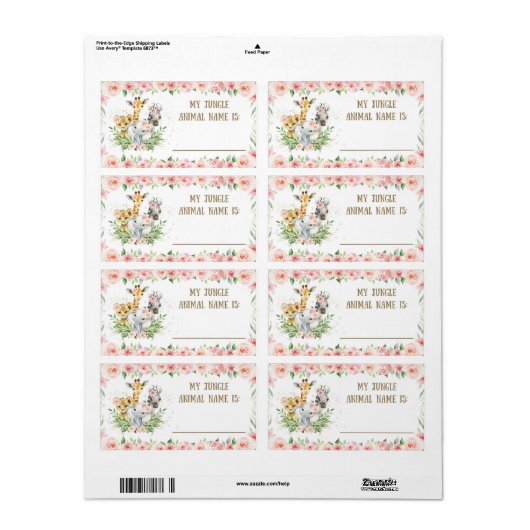 Schattige Oerwoud Safari Oerwoud Dierennaam Spel S Etiket (Full Sheet)