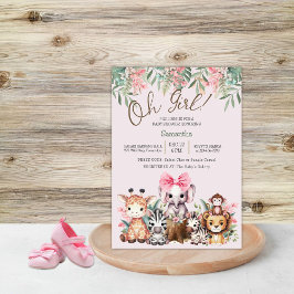 Schattige Oerwoud Safari Oh Girl Baby shower Uitno Kaart