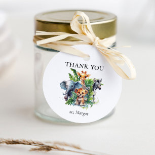 Schattige Oerwoud Safari Tropical Animals Baby sho Bedankjes Labels