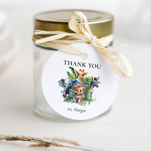 Schattige Oerwoud Safari Tropical Animals Baby sho Bedankjes Labels