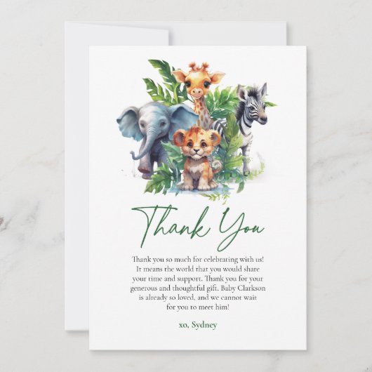 Schattige Oerwoud Safari Tropical Animals Baby sho Bedankkaart (Voorkant)