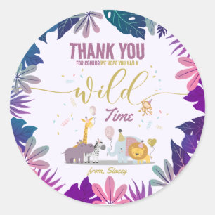 Schattige Oerwoud Safari Wild Animal Girl Verjaard Ronde Sticker
