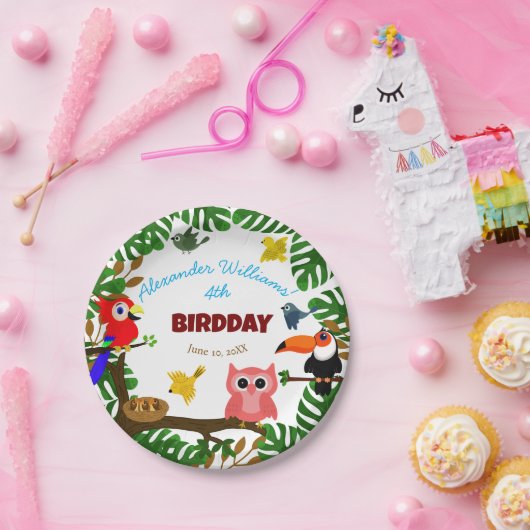 Schattige Oerwoud Zomervogels Kind Papieren Bordje (Feest)