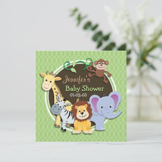 Schattige Oerwouden Baby shower; Heldergroene oval Kaart (Staand voorkant)