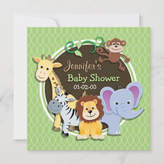 Schattige Oerwouden Baby shower; Heldergroene oval Kaart (Voorkant)