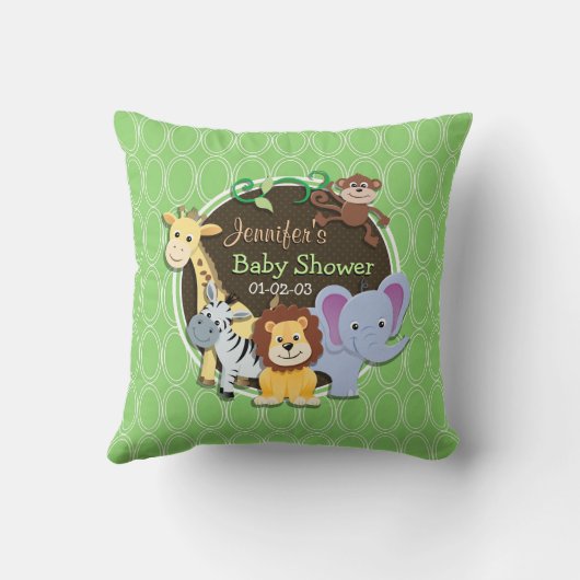 Schattige Oerwouden Baby shower; Heldergroene oval Kussen (Achterkant)