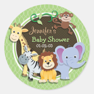 Schattige Oerwouden Baby shower; Heldergroene oval Ronde Sticker