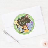 Schattige Oerwouden Baby shower; Heldergroene oval Ronde Sticker (Envelop)