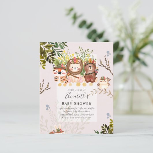 Schattige Oerwouden Babyjongens Shower uitnodigen (Staand voorkant)