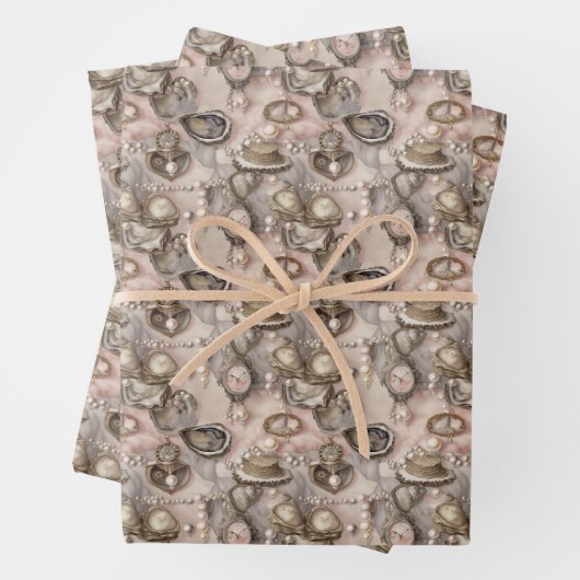 schattige oester schept parels getild inpakpapier vel (In situ)