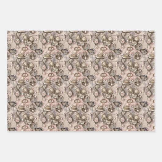 schattige oester schept parels getild inpakpapier vel (Voorkant)