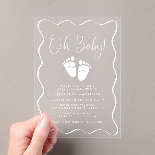 Schattige Oh Baby Golvende Lijst Baby Shower Acryl Uitnodigingen (Insitu (Draagbaar))