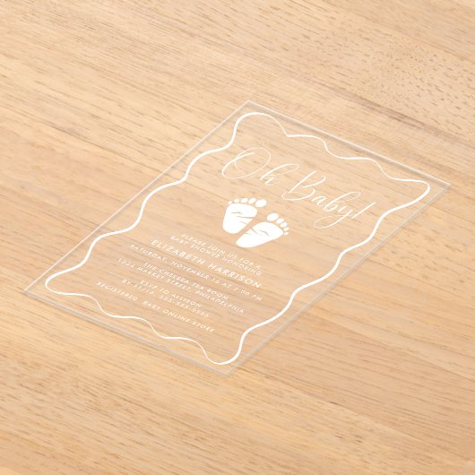Schattige Oh Baby Golvende Lijst Baby Shower Acryl Uitnodigingen (Laagn)