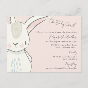 Schattige Oh Baby Meisje Bunny Roze Baby shower Briefkaart