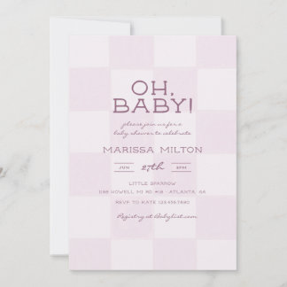 Schattige Oh Baby Moderne Roze Geruite Baby Shower Kaart
