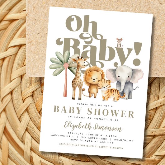 Schattige Oh Baby Safari Dieren Safari Baby shower Kaart