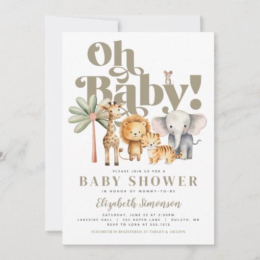 Schattige Oh Baby Safari Dieren Safari Baby shower Kaart (Voorkant)