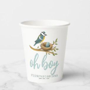 Schattige Oh Boy Blue Bird Nest Baby shower Papieren Bekers