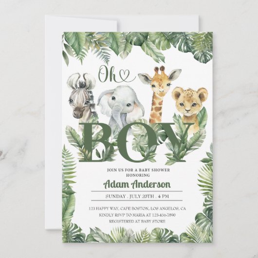 Schattige Oh Boy Oerwoud Safari Baby shower Kaart (Voorkant)